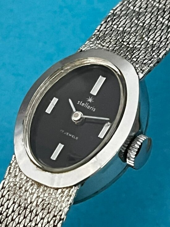 Vintage Stellaris Watch Women Silver Tone Oval Dial 17J  w mesh band manual main image 7